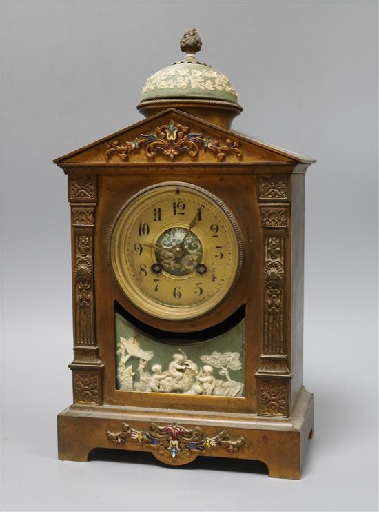 A French enamelled and ormolu mantel clock height 36cm